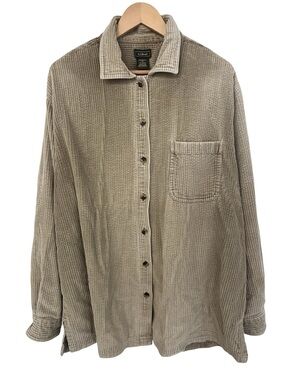Vintage 90s LL Bean Corduroy Shirt Jacket Womens Oversized Beige Shacket Y2K